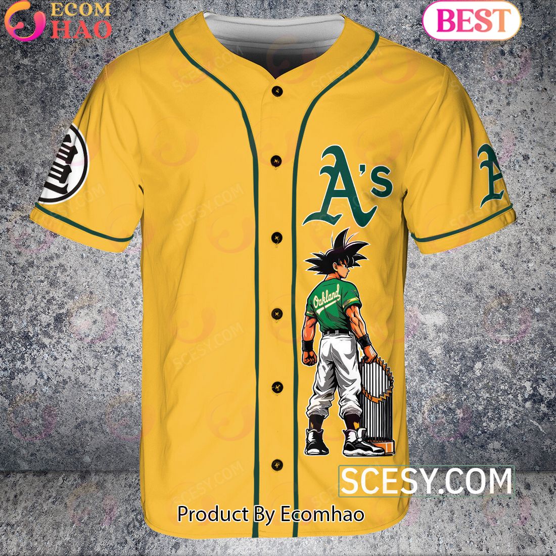 Oakland Athletics Dragon Ball Son Goku Baseball Jersey Yellow