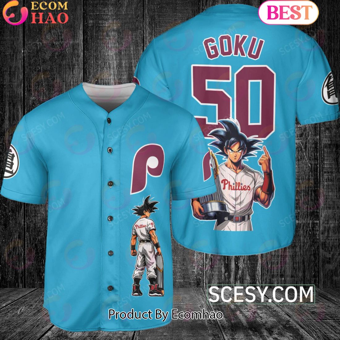 Philadelphia Phillies Dragon Ball Son Goku Baseball Jersey Blue