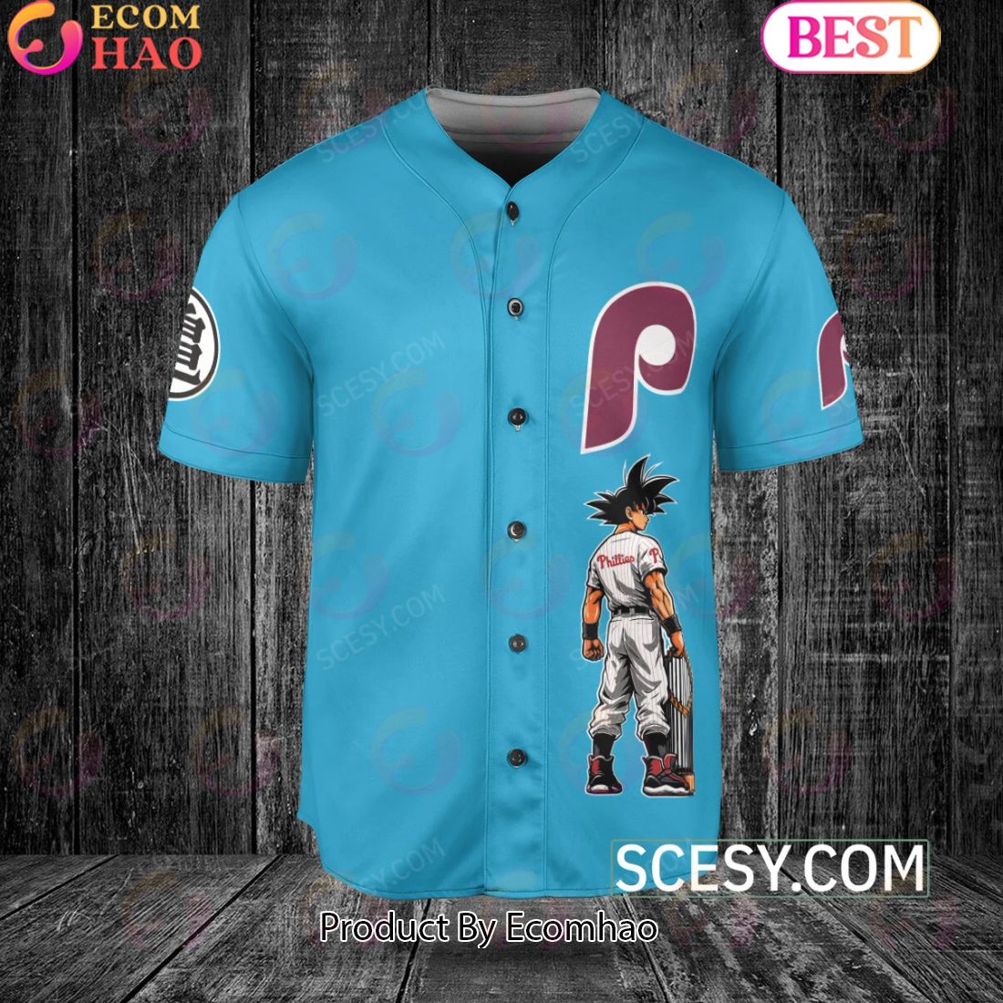 Philadelphia Phillies Dragon Ball Son Goku Baseball Jersey Blue