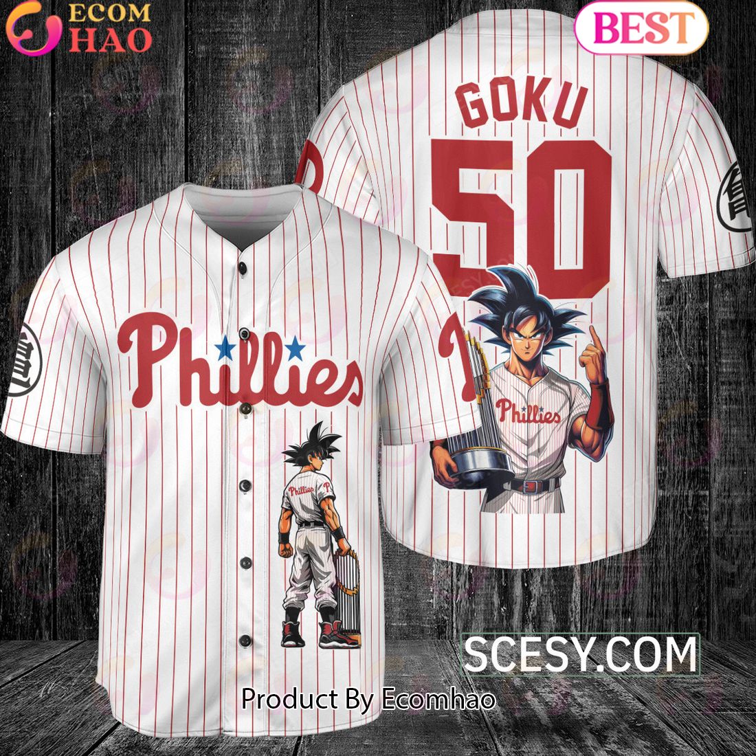 Philadelphia Phillies Dragon Ball Son Goku Baseball Jersey White