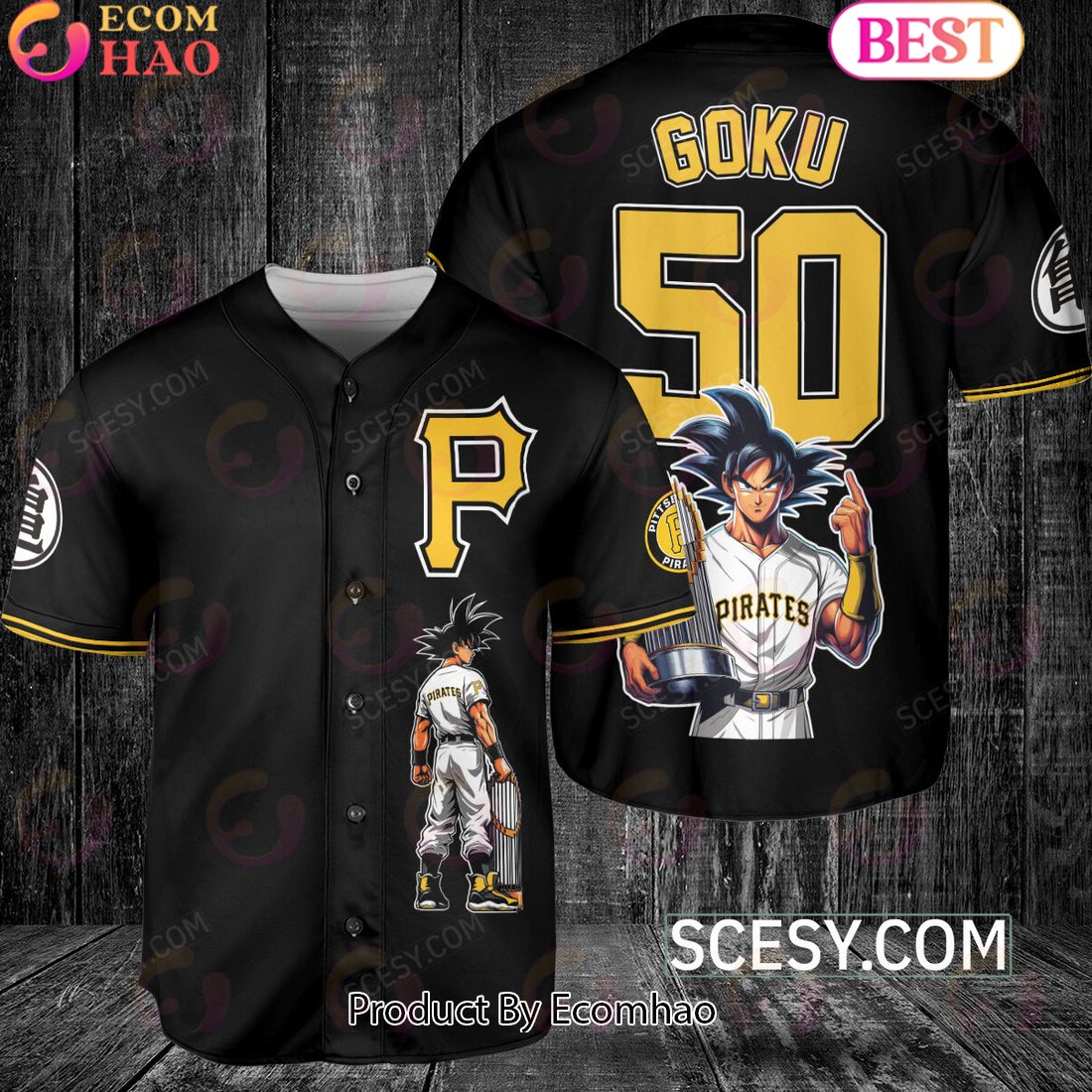 Pittsburgh Pirates Dragon Ball Son Goku Baseball Jersey Black