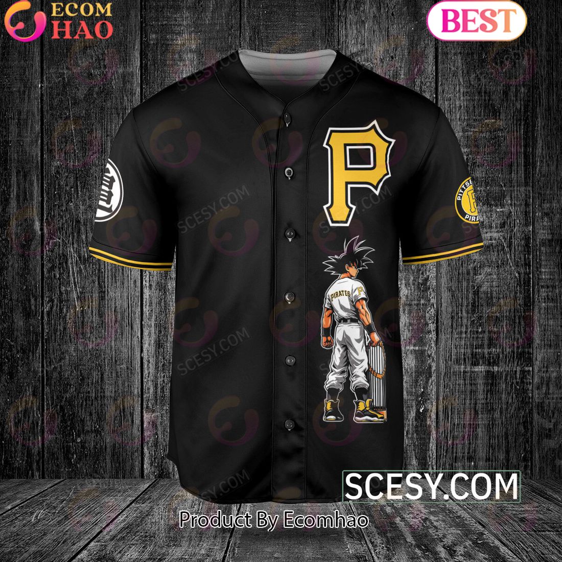 Pittsburgh Pirates Dragon Ball Son Goku Baseball Jersey Black