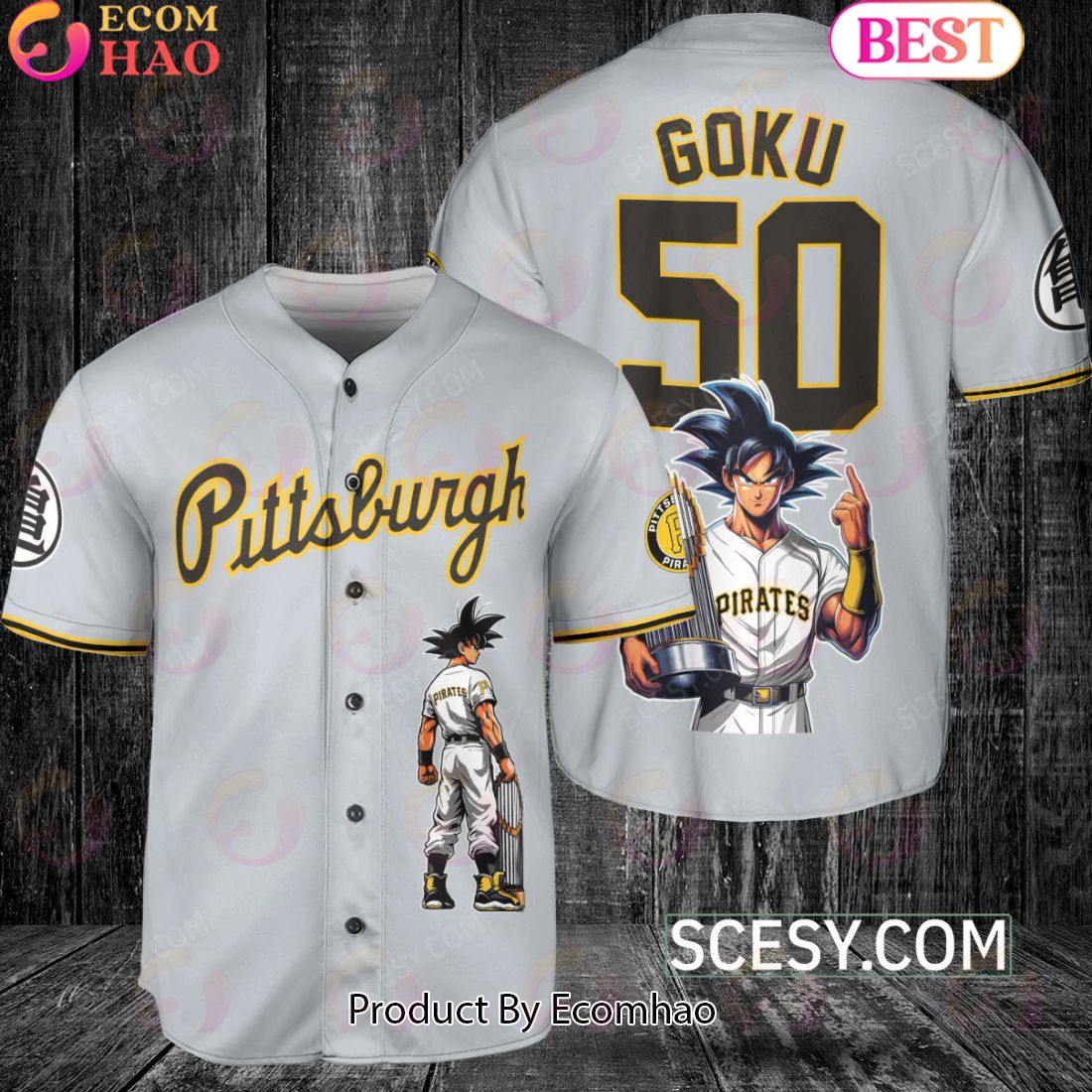 Pittsburgh Pirates Dragon Ball Son Goku Baseball Jersey Gray