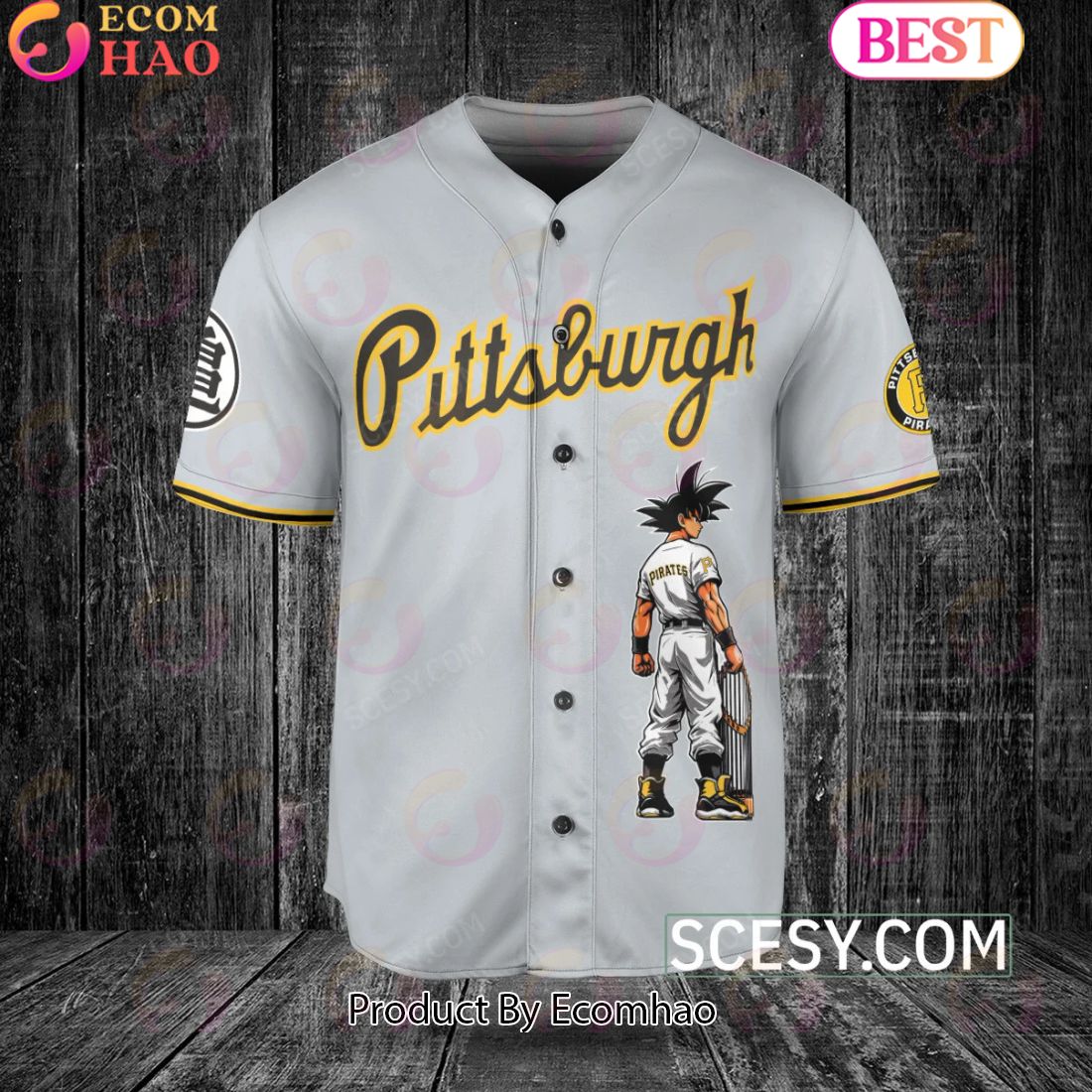 Pittsburgh Pirates Dragon Ball Son Goku Baseball Jersey Gray