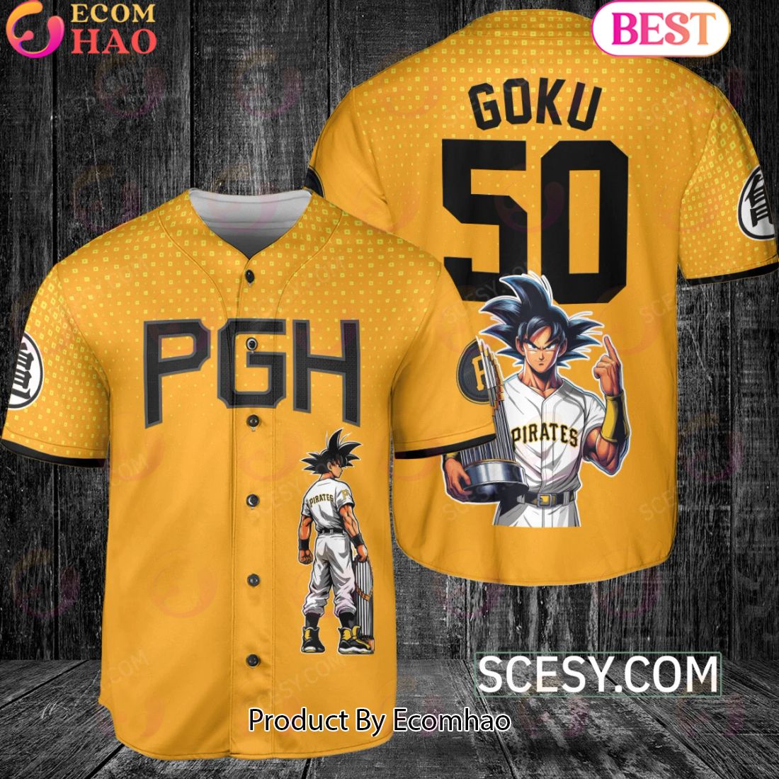 Pittsburgh Pirates Dragon Ball Son Goku Baseball Jersey Yellow