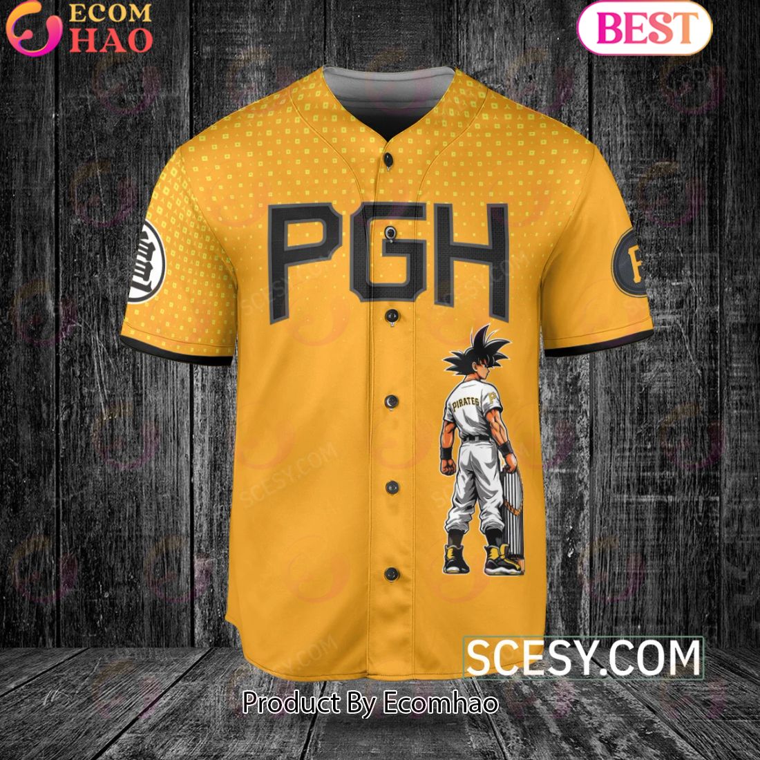 Pittsburgh Pirates Dragon Ball Son Goku Baseball Jersey Yellow