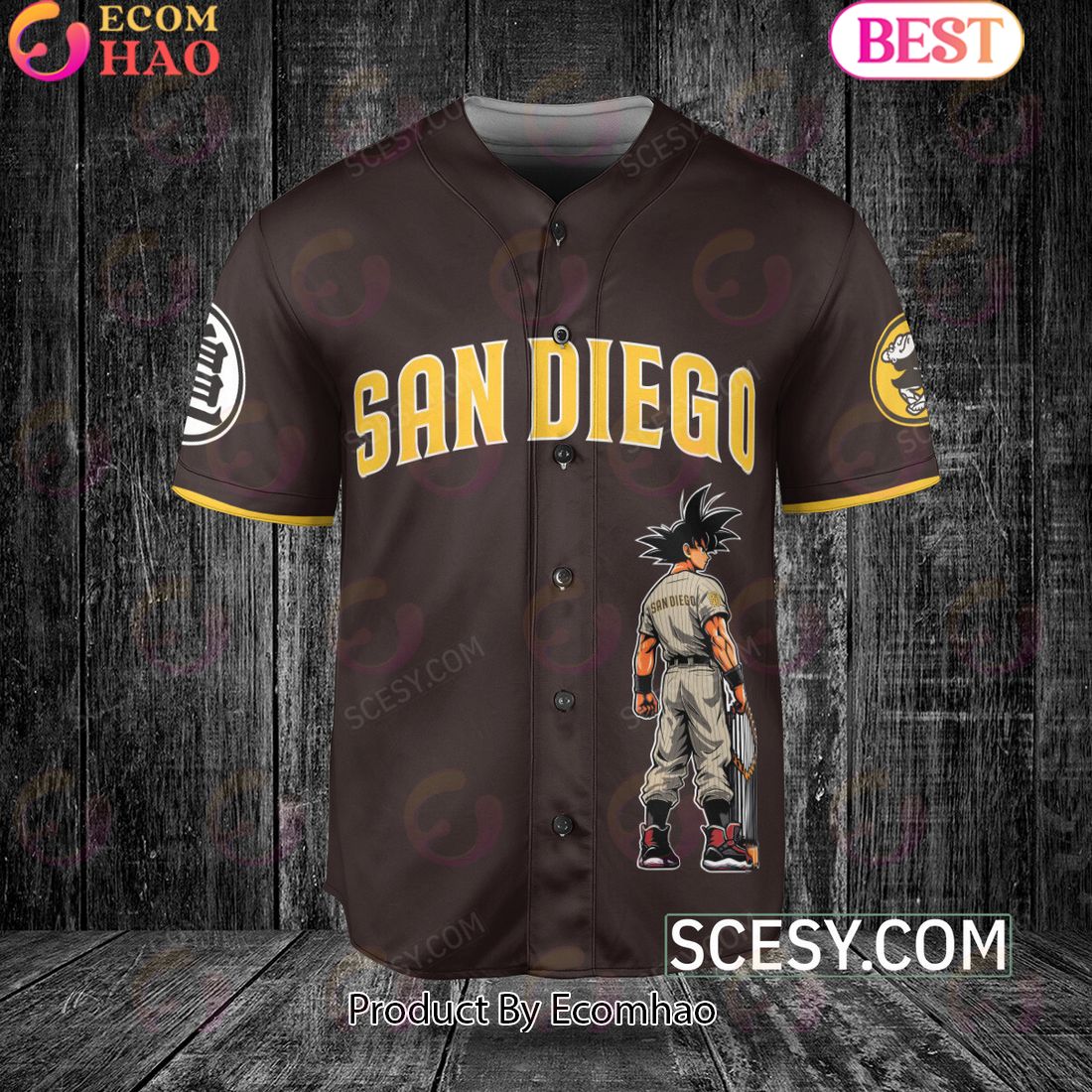 San Diego Padres Dragon Ball Son Goku Baseball Jersey Brown