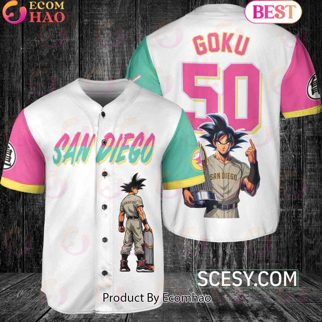 San Diego Padres Dragon Ball Son Goku Baseball Jersey White