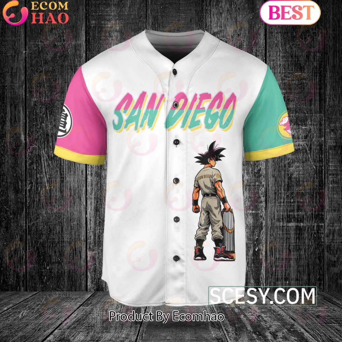 San Diego Padres Dragon Ball Son Goku Baseball Jersey White