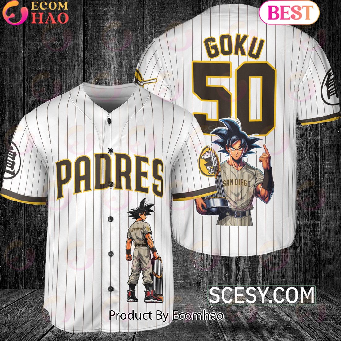 San Diego Padres Dragon Ball Son Goku Baseball Jersey White Striped