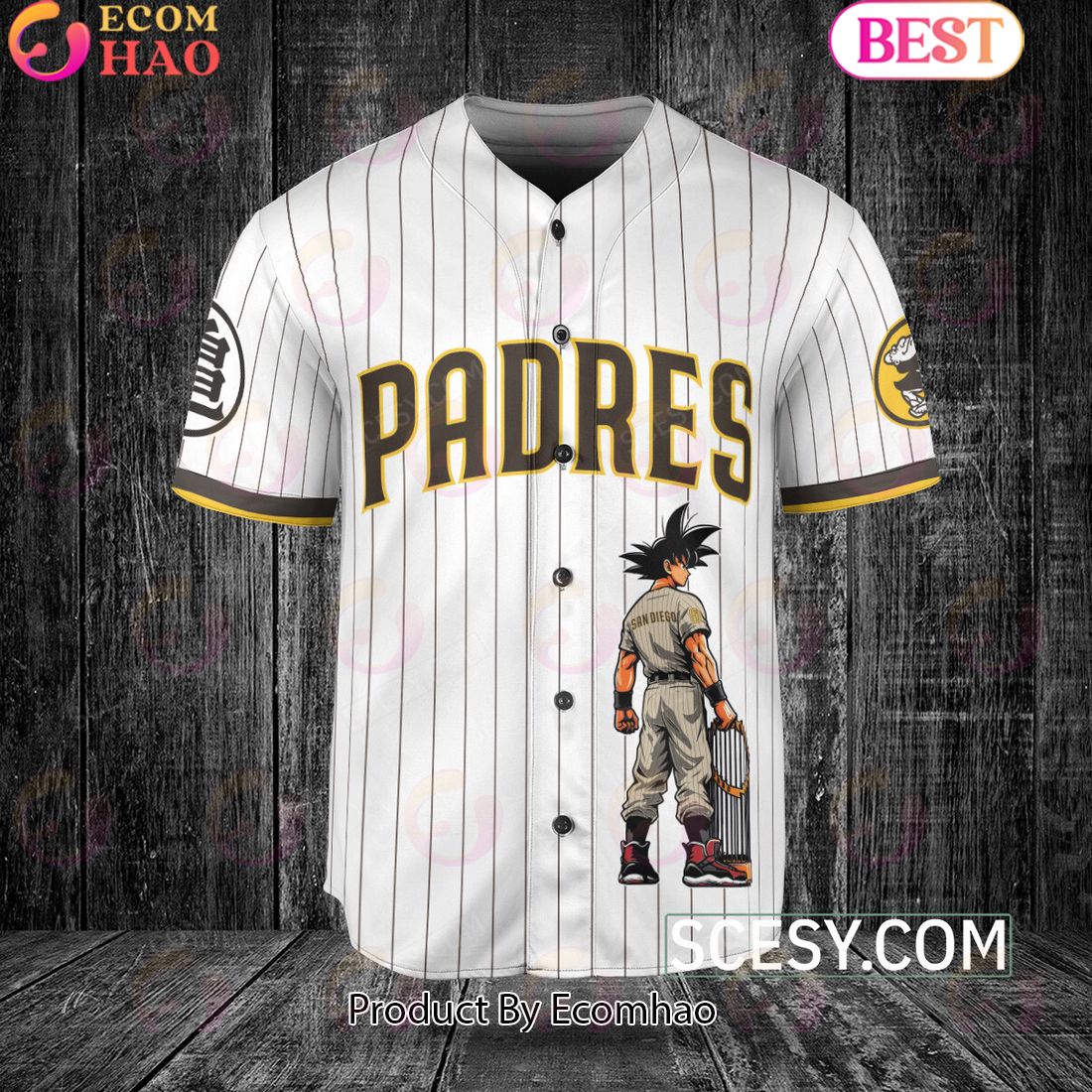 San Diego Padres Dragon Ball Son Goku Baseball Jersey White Striped