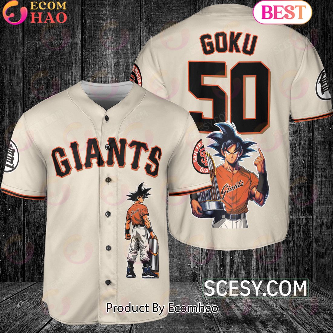 San Francisco Giants Dragon Ball Son Goku Baseball Jersey Natural