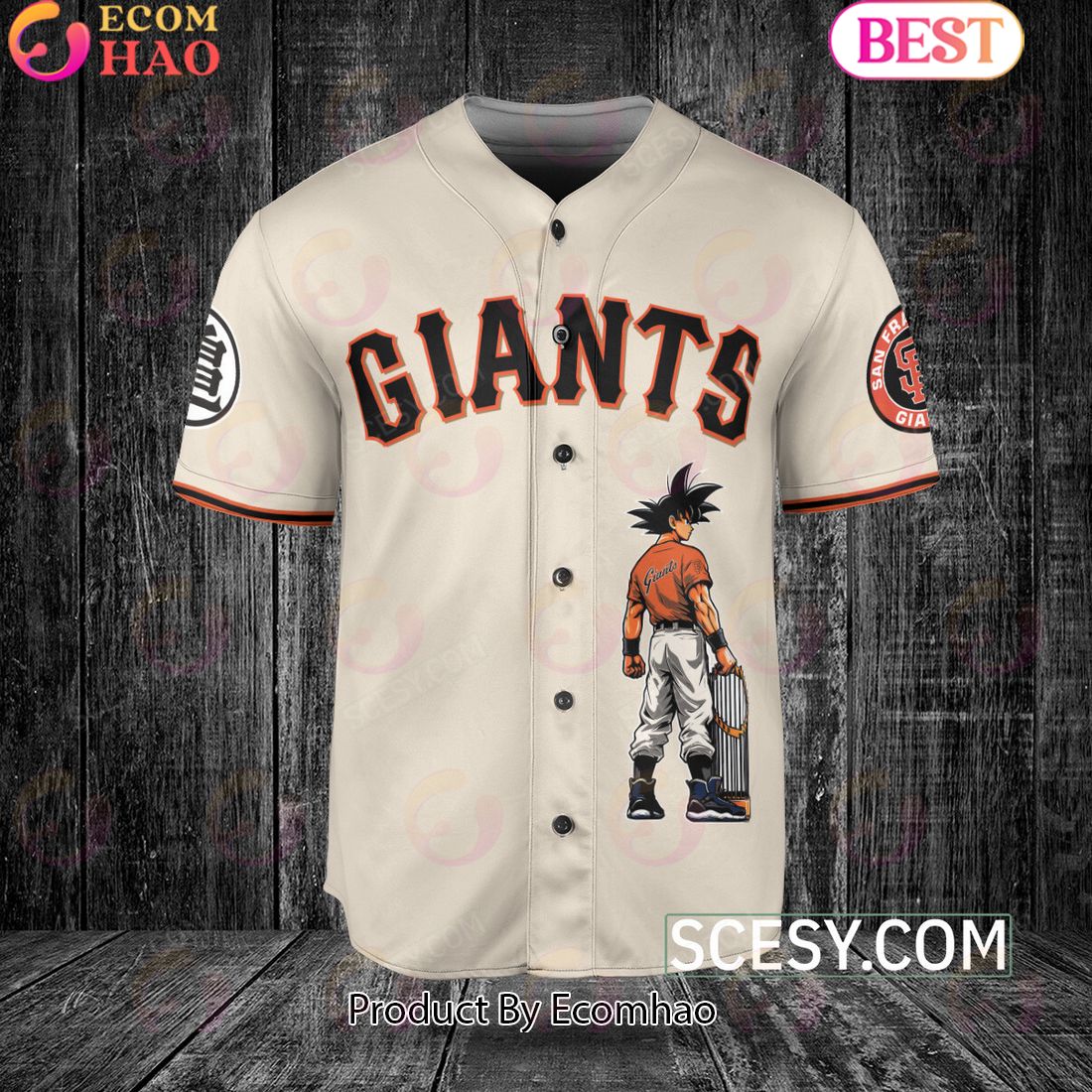 San Francisco Giants Dragon Ball Son Goku Baseball Jersey Natural