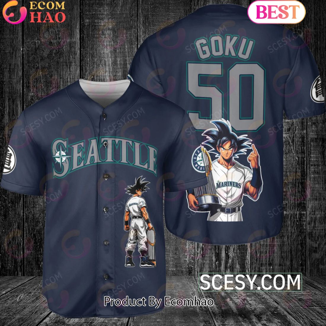 Seattle Mariners Dragon Ball Son Goku Baseball Jersey Navy