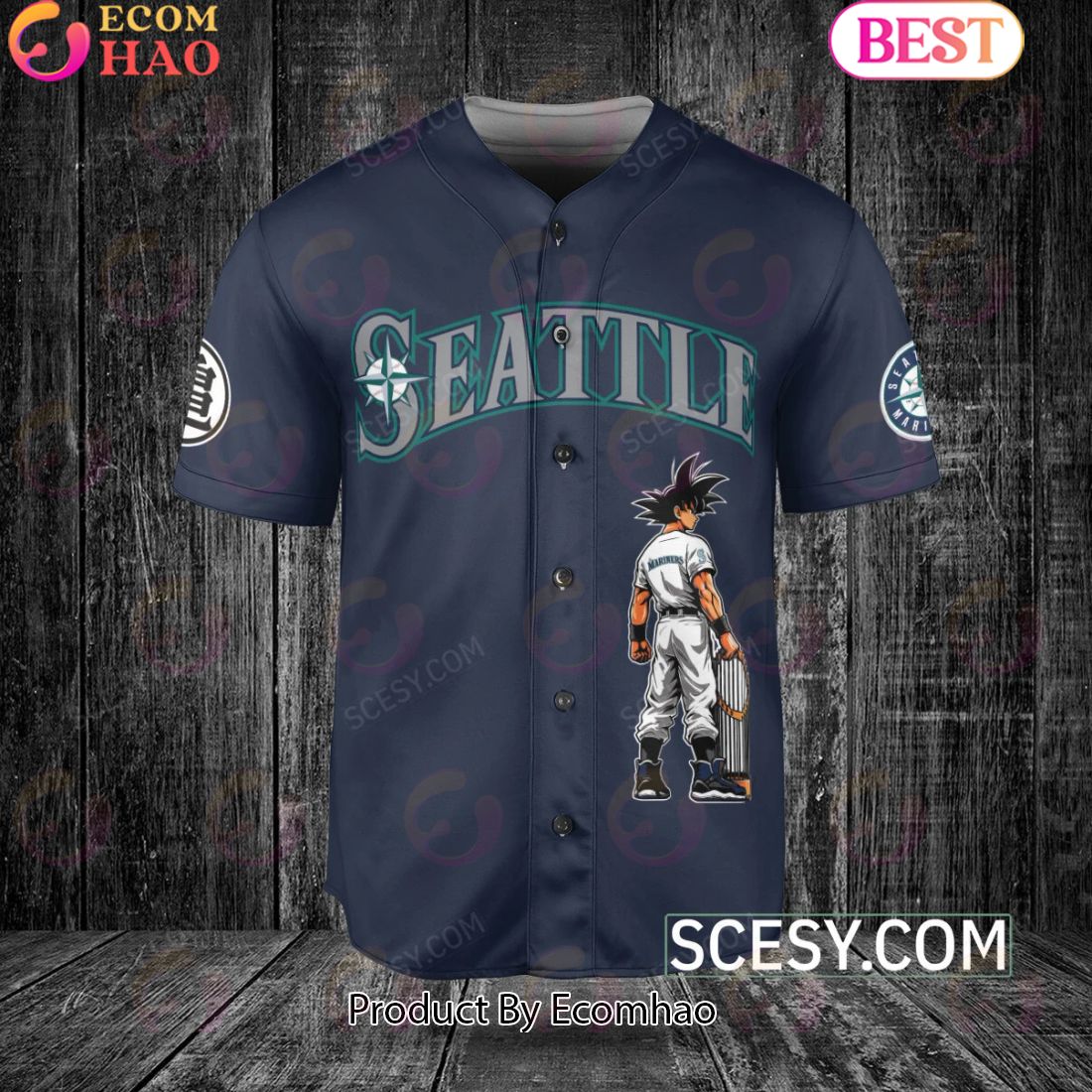 Seattle Mariners Dragon Ball Son Goku Baseball Jersey Navy