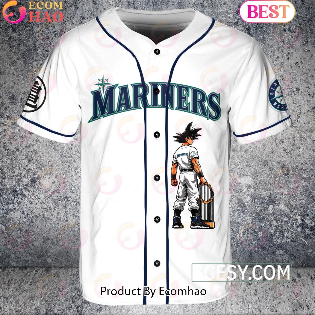 Seattle Mariners Dragon Ball Son Goku Baseball Jersey White Pipping