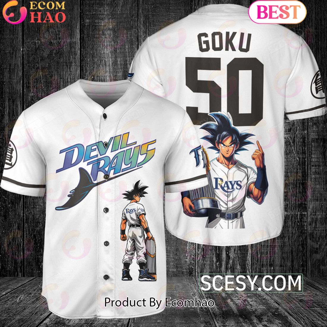 Tampa Bay Rays Dragon Ball Son Goku Baseball Jersey White