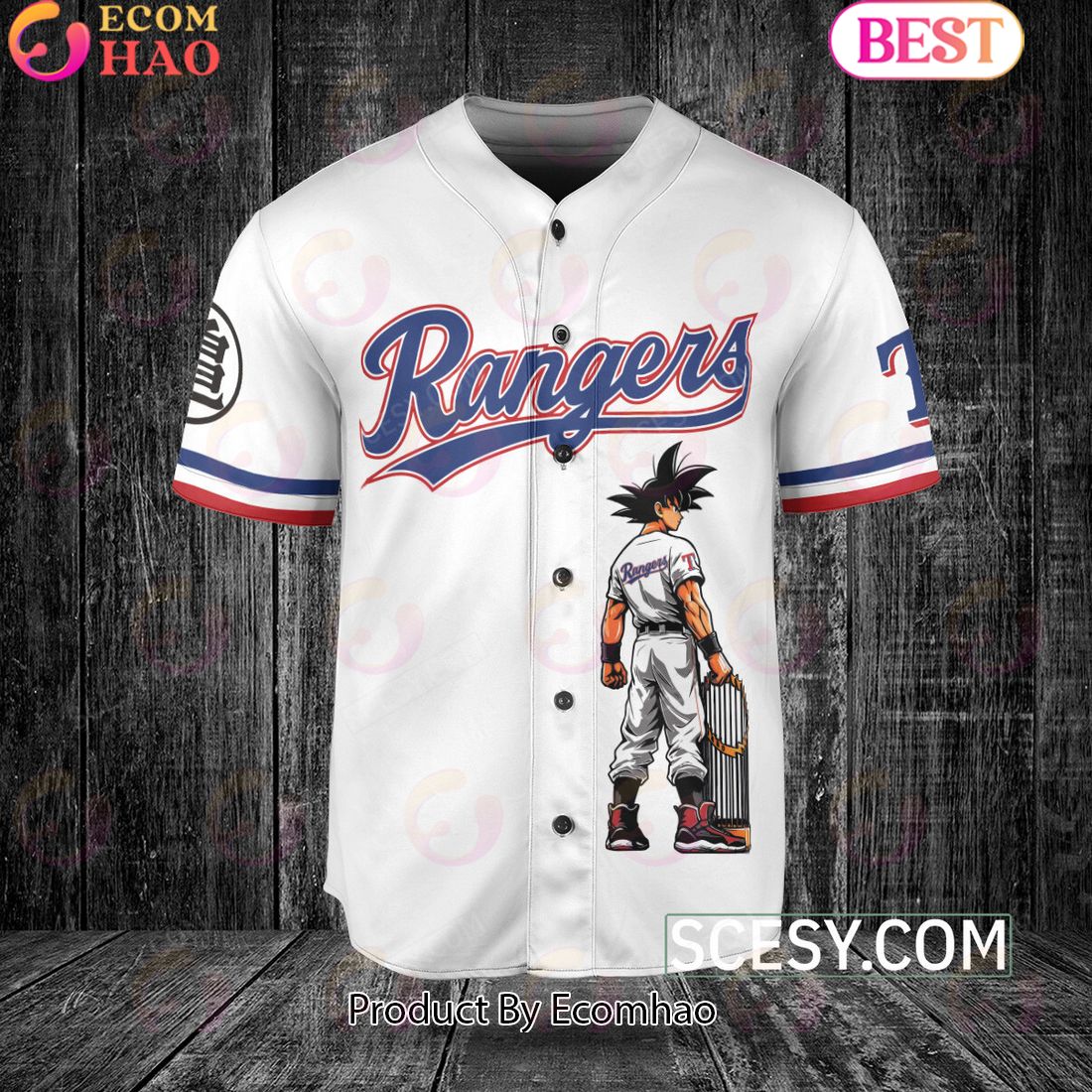 Texas Rangers Dragon Ball Son Goku Baseball Jersey White