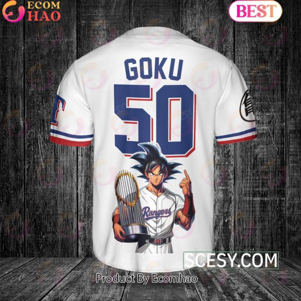 Texas Rangers Dragon Ball Son Goku Baseball Jersey White