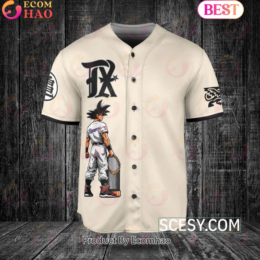 Texas Rangers Dragon Ball Son Goku Baseball Jersey Yellow