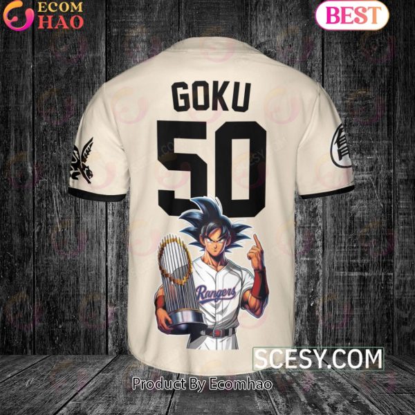 Texas Rangers Dragon Ball Son Goku Baseball Jersey Yellow
