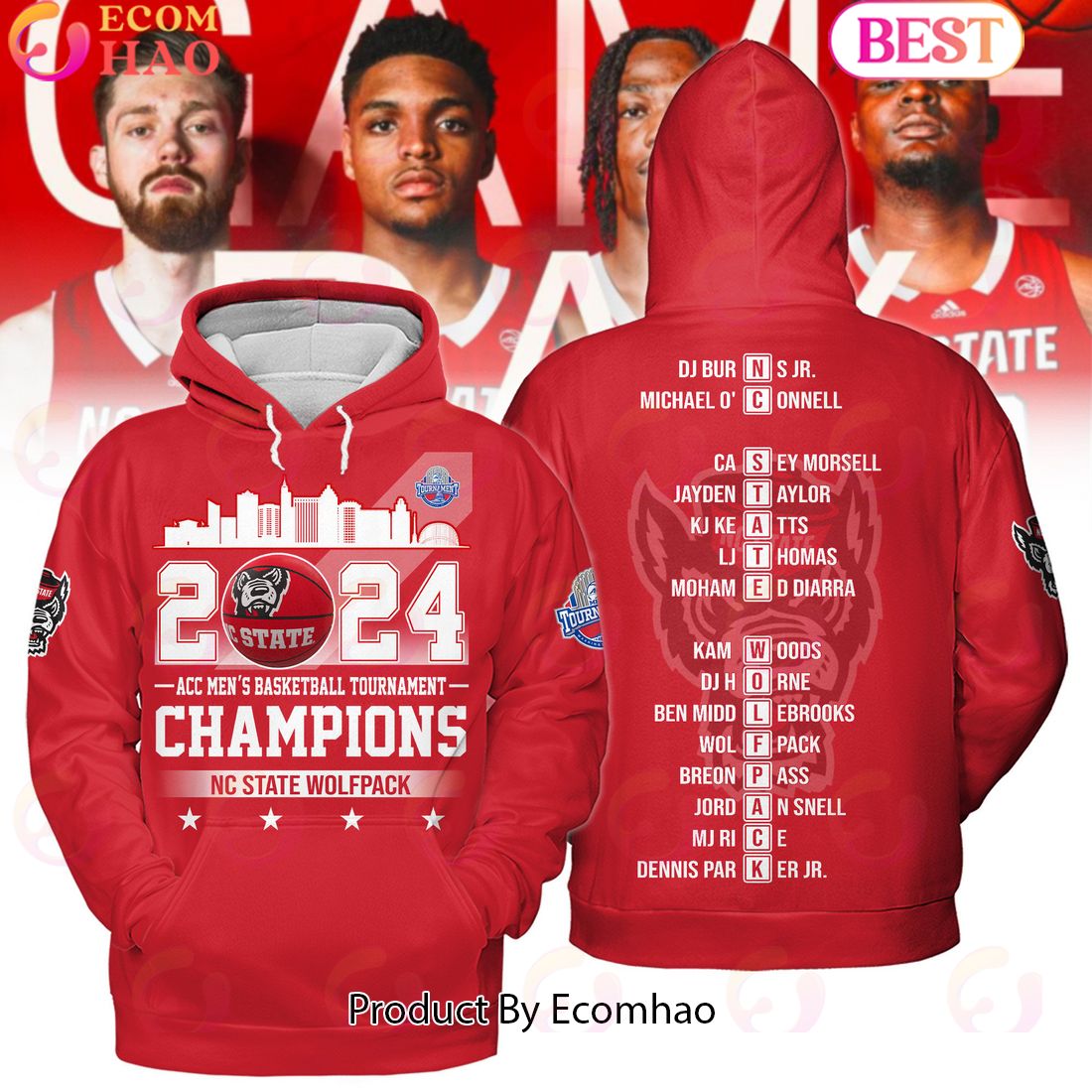 2024 ACC Men’s Basketball Tournament Champions NC State Wolfpack Hoodie