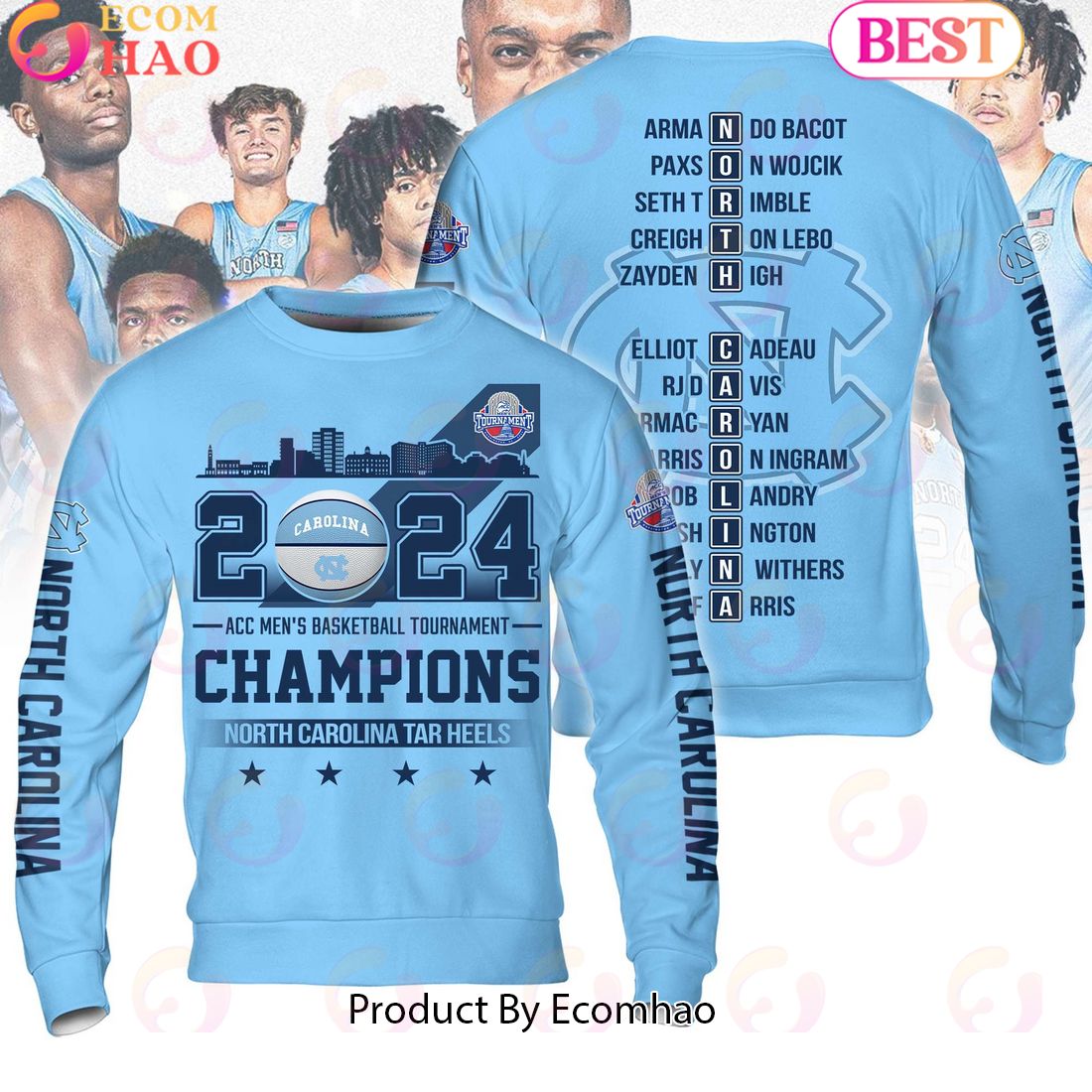 2024 ACC Men’s Basketball Tournament Champions North Carolina Tar Heels Blue Hoodie