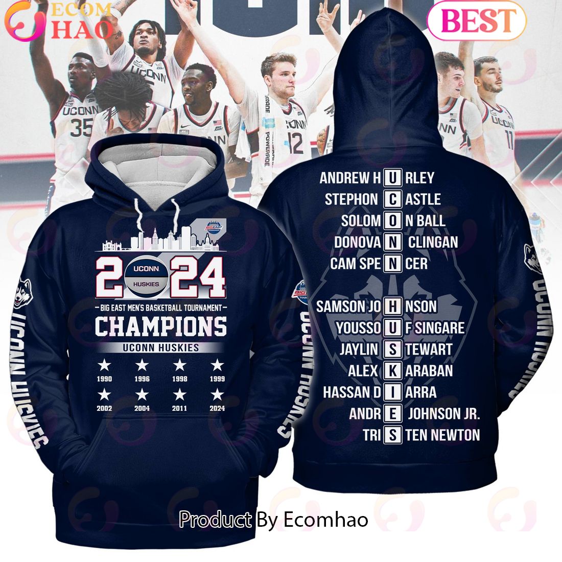 2024 Big East Men’s Basketball Tournament Champions Uconn Huskies Navy Hoodie