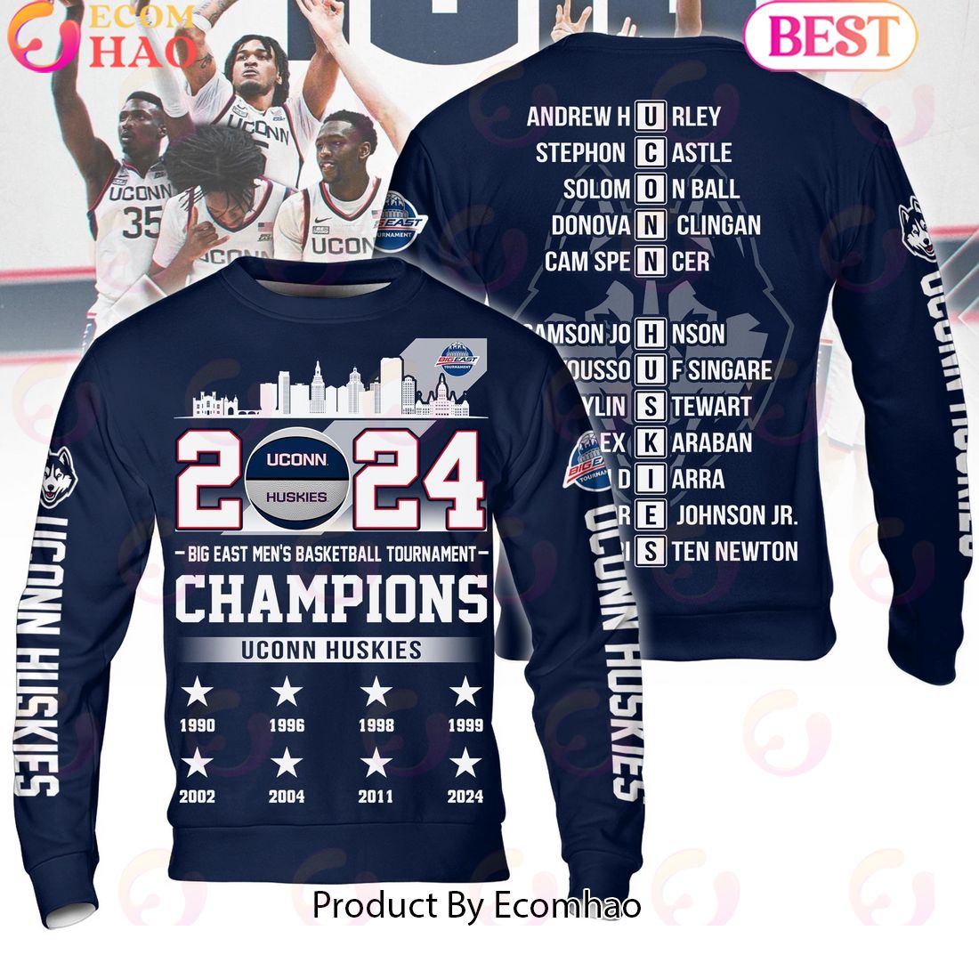 2024 Big East Men’s Basketball Tournament Champions Uconn Huskies Navy Hoodie