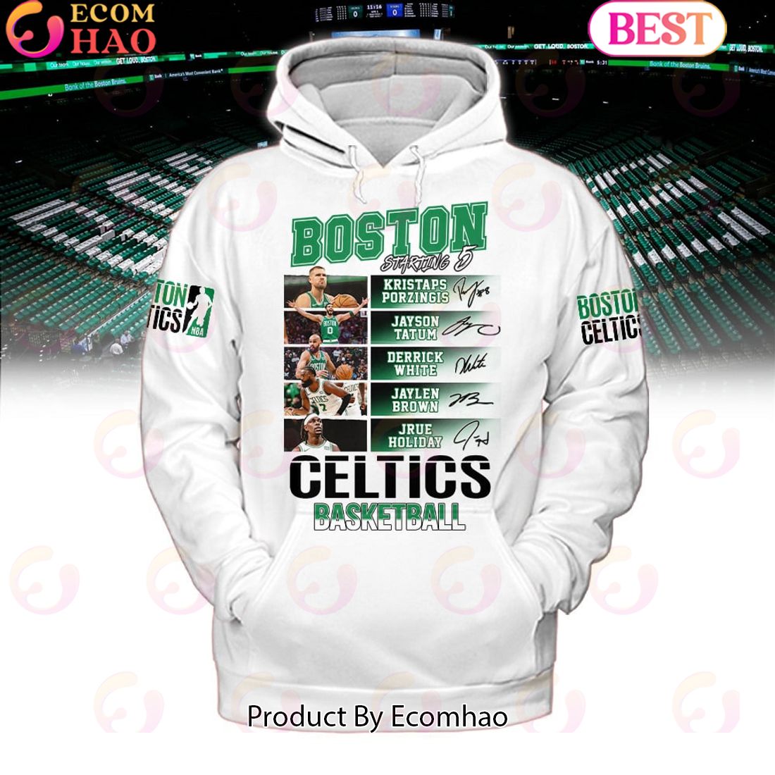 Boston Celtics Basketball Starting 5 White Hoodie