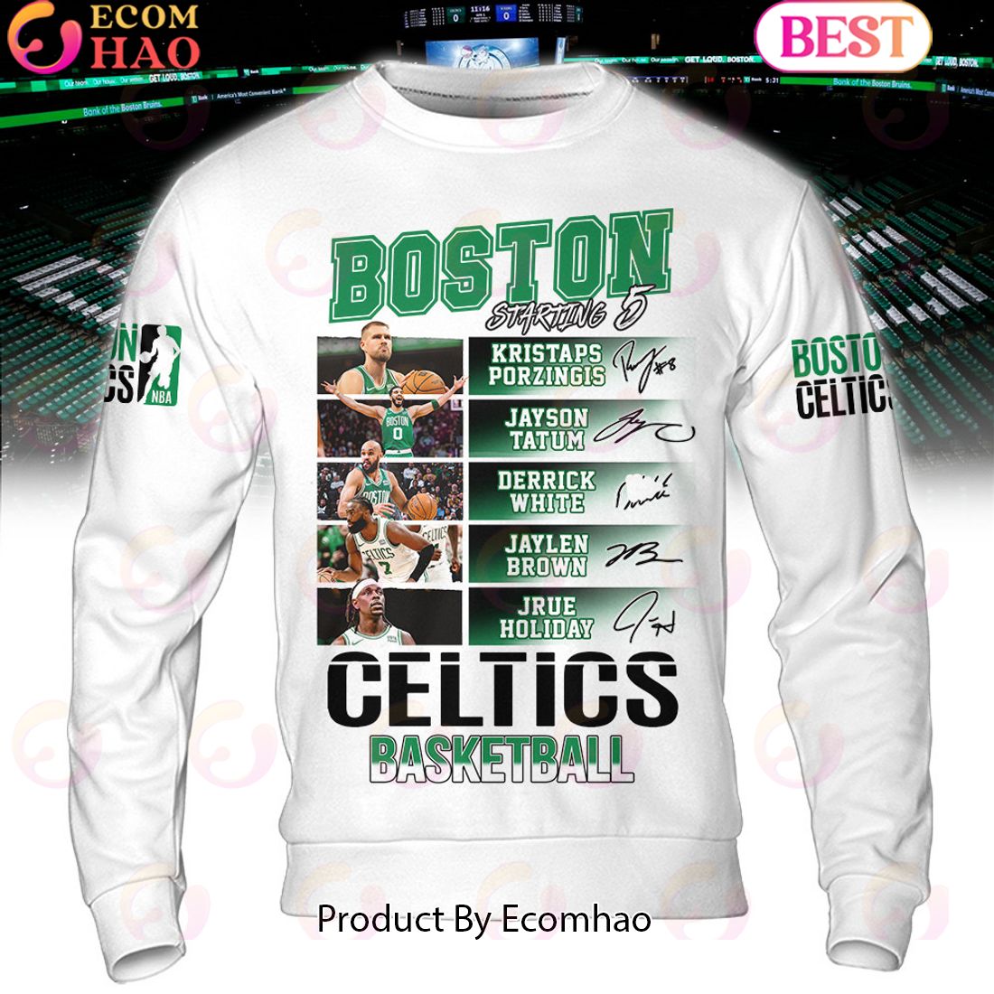 Boston Celtics Basketball Starting 5 White Hoodie