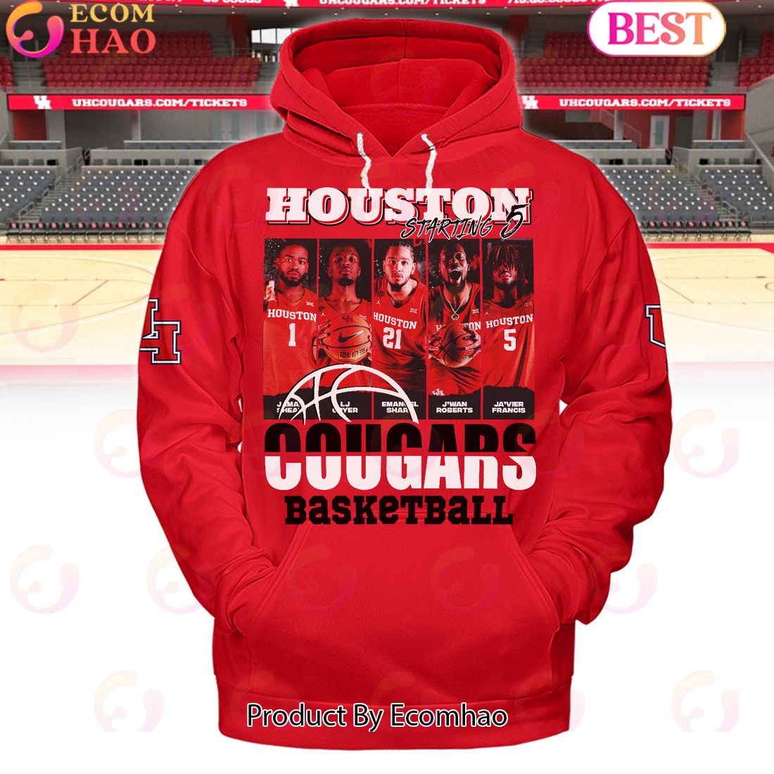 Houston Cougars Basketball Starting 5 Red Hoodie