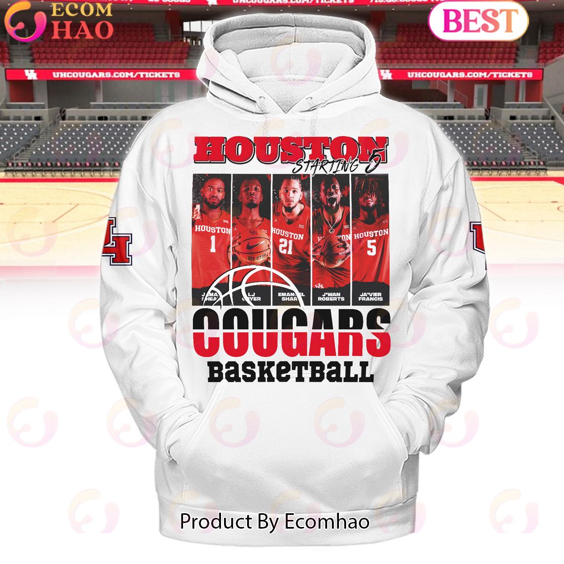 Houston Cougars Basketball Starting 5 White Hoodie