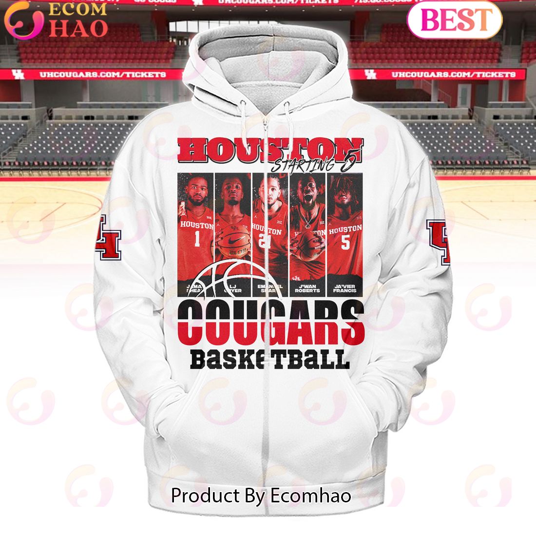 Houston Cougars Basketball Starting 5 White Hoodie