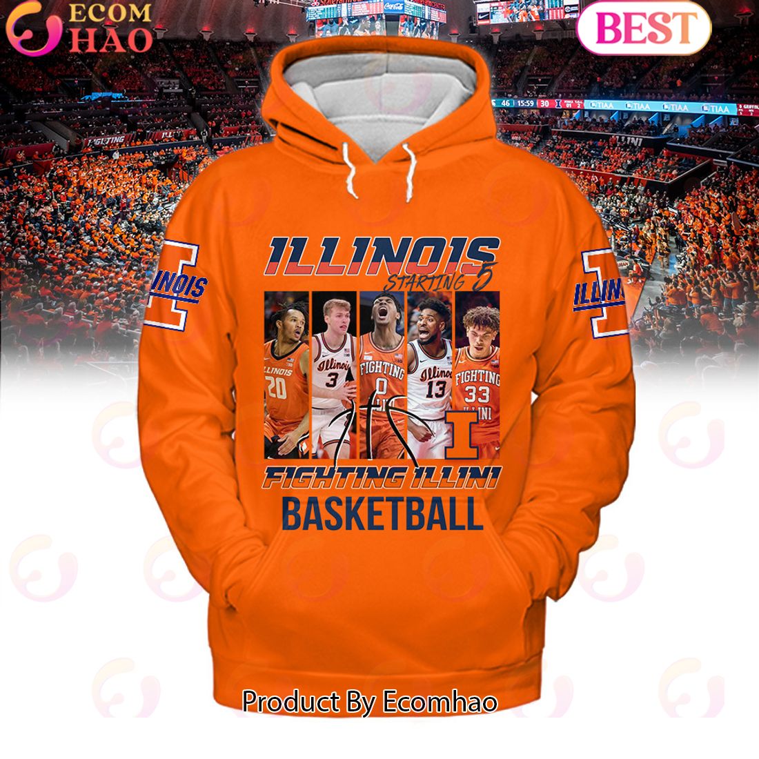 Illinois Fighting Illini Basketball Starting 5 Orange Hoodie