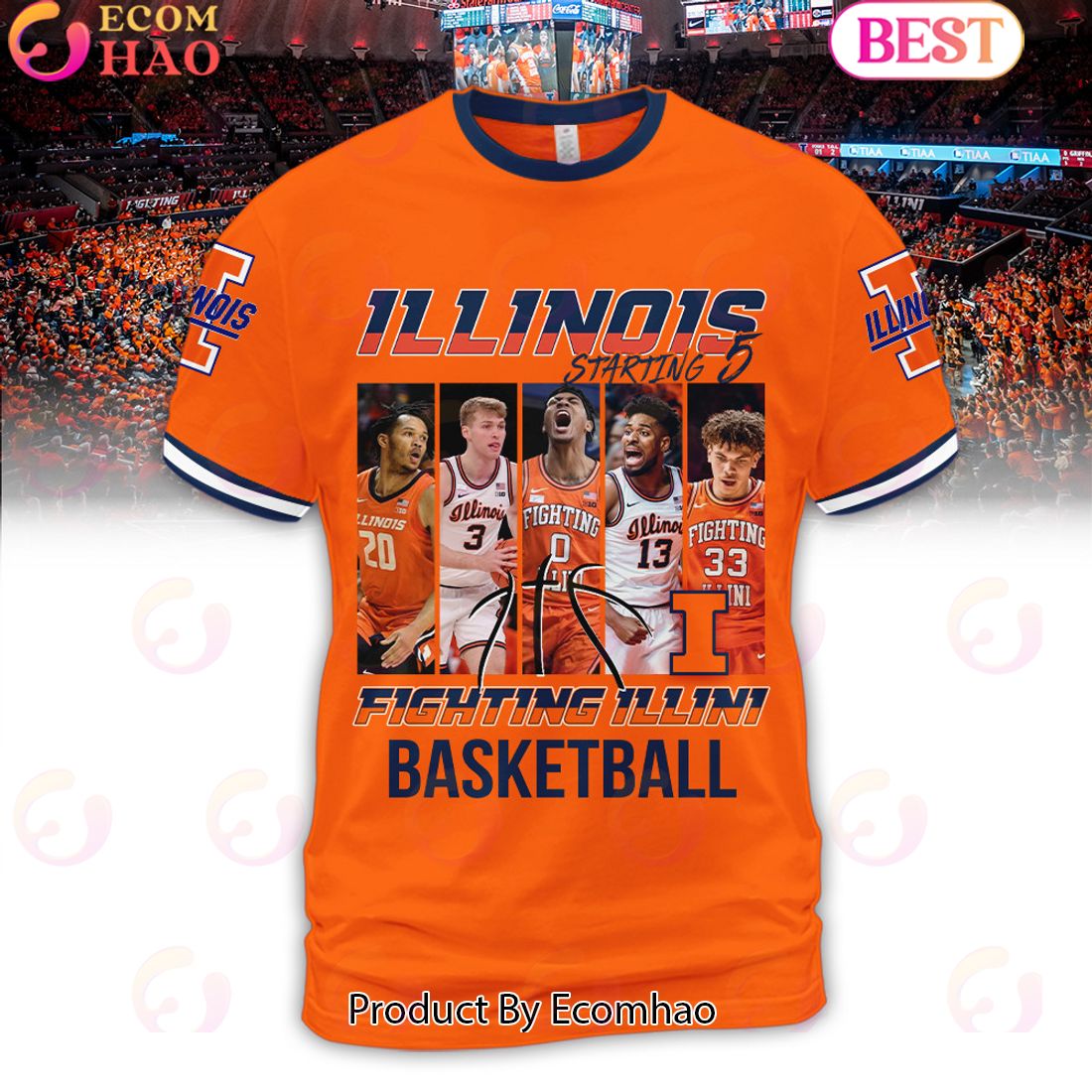 Illinois Fighting Illini Basketball Starting 5 Orange Hoodie