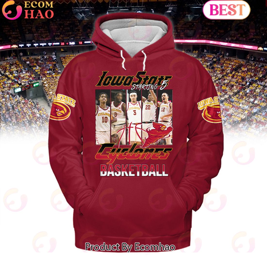 Iowa State Cyclones Basketball Starting 5 Red Hoodie