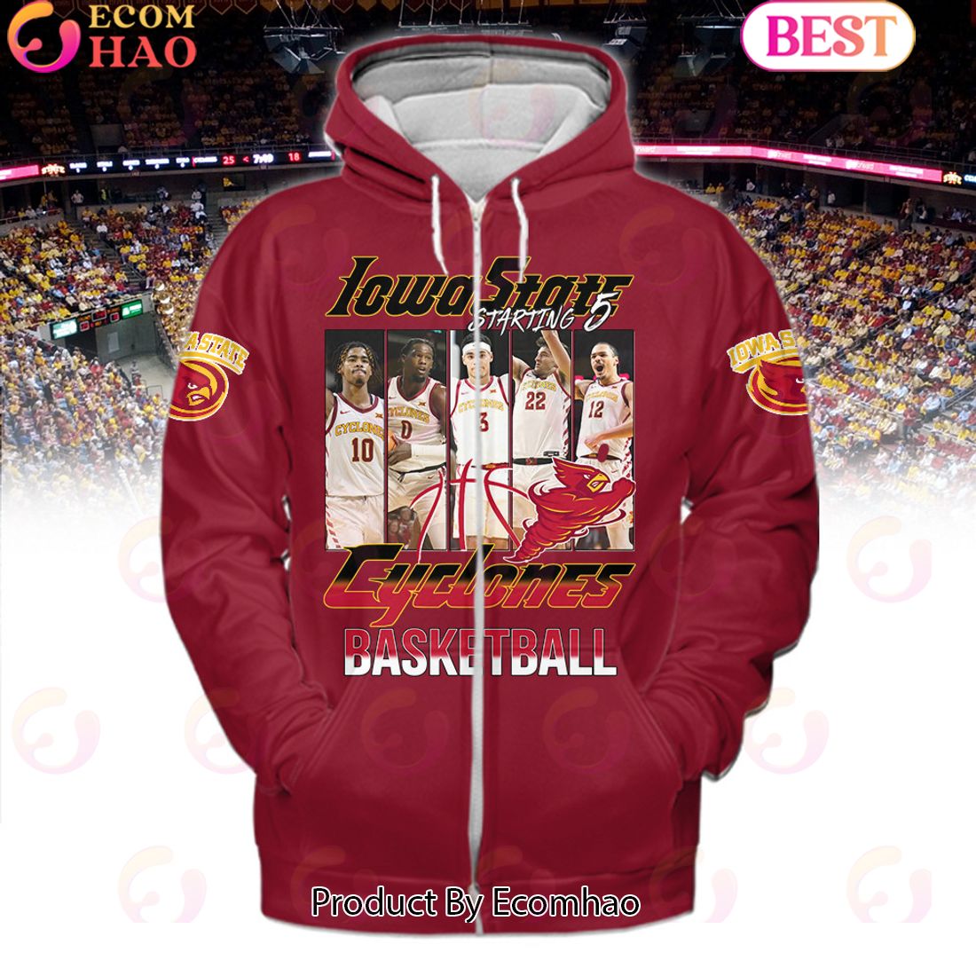 Iowa State Cyclones Basketball Starting 5 Red Hoodie