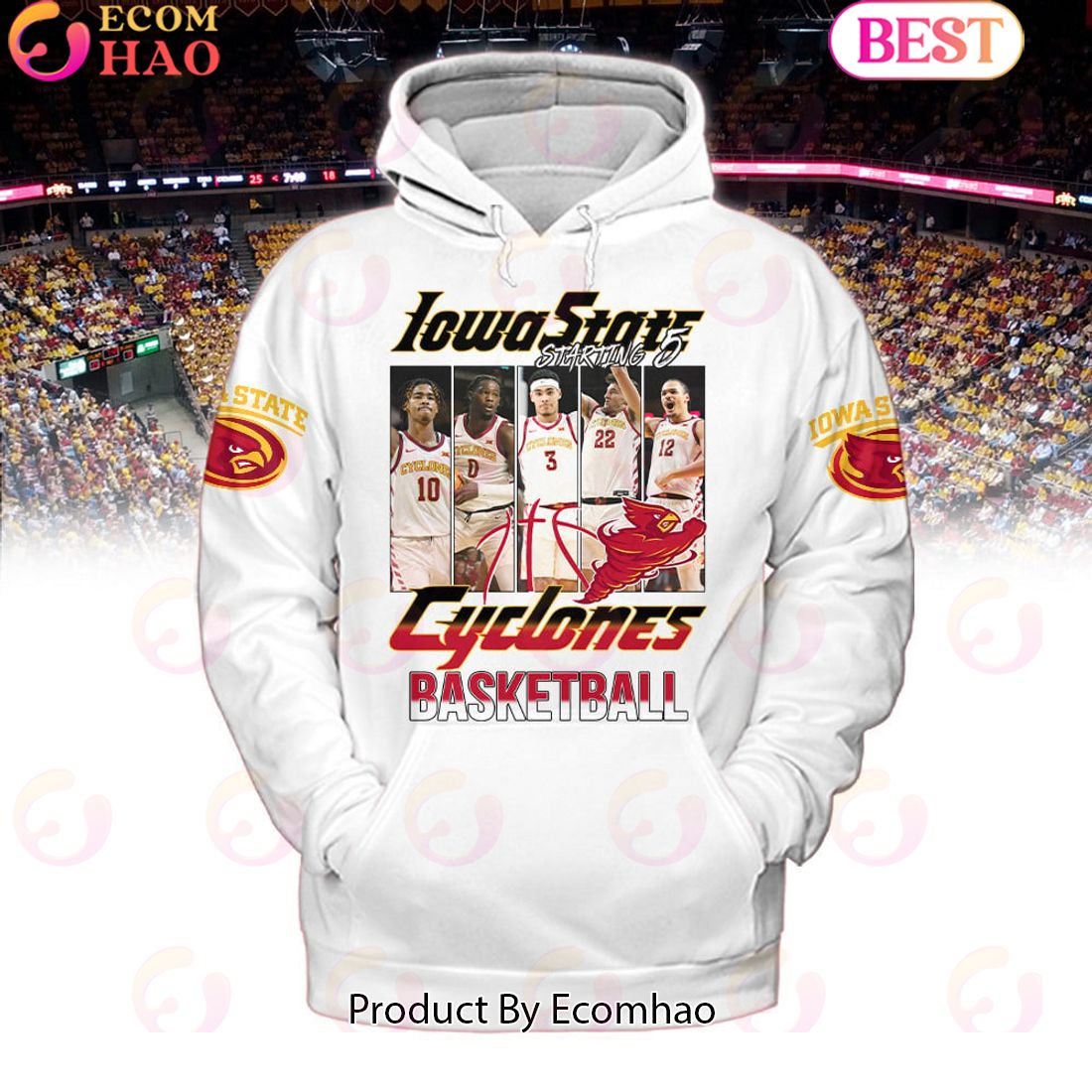 Iowa State Cyclones Basketball Starting 5 White Hoodie