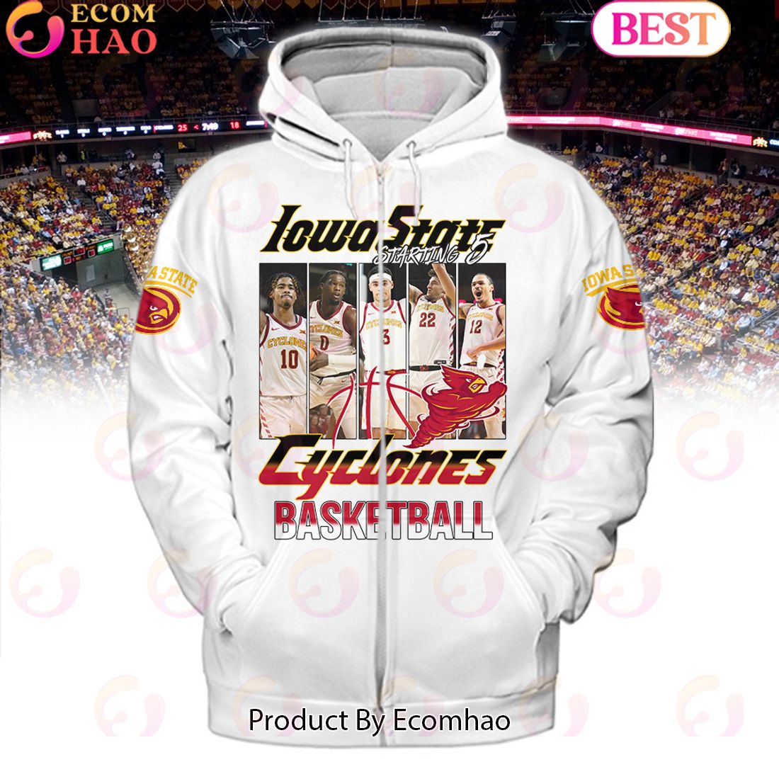 Iowa State Cyclones Basketball Starting 5 White Hoodie