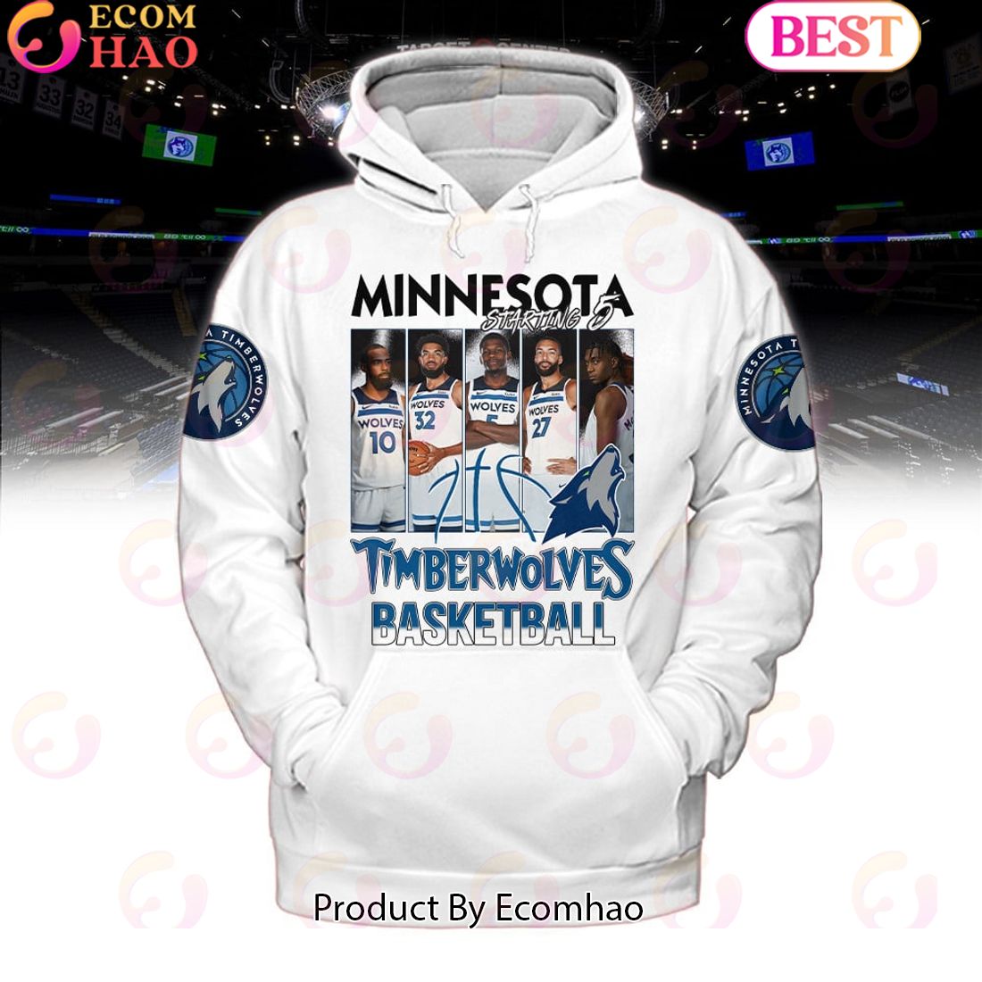 Minnesota Timberwolves Basketball Starting 5 White Hoodie