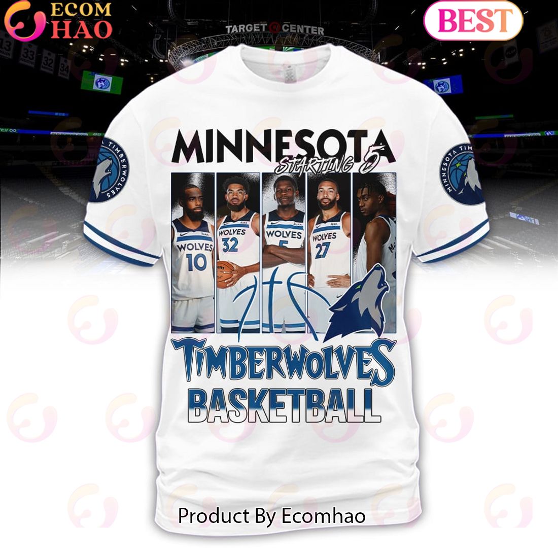 Minnesota Timberwolves Basketball Starting 5 White Hoodie