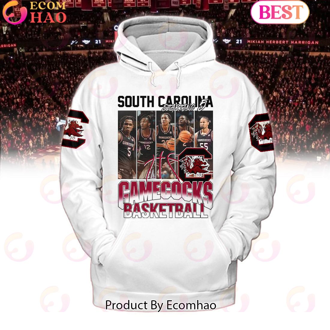 South Carolina Gamecocks Basketball Starting 5 White Hoodie