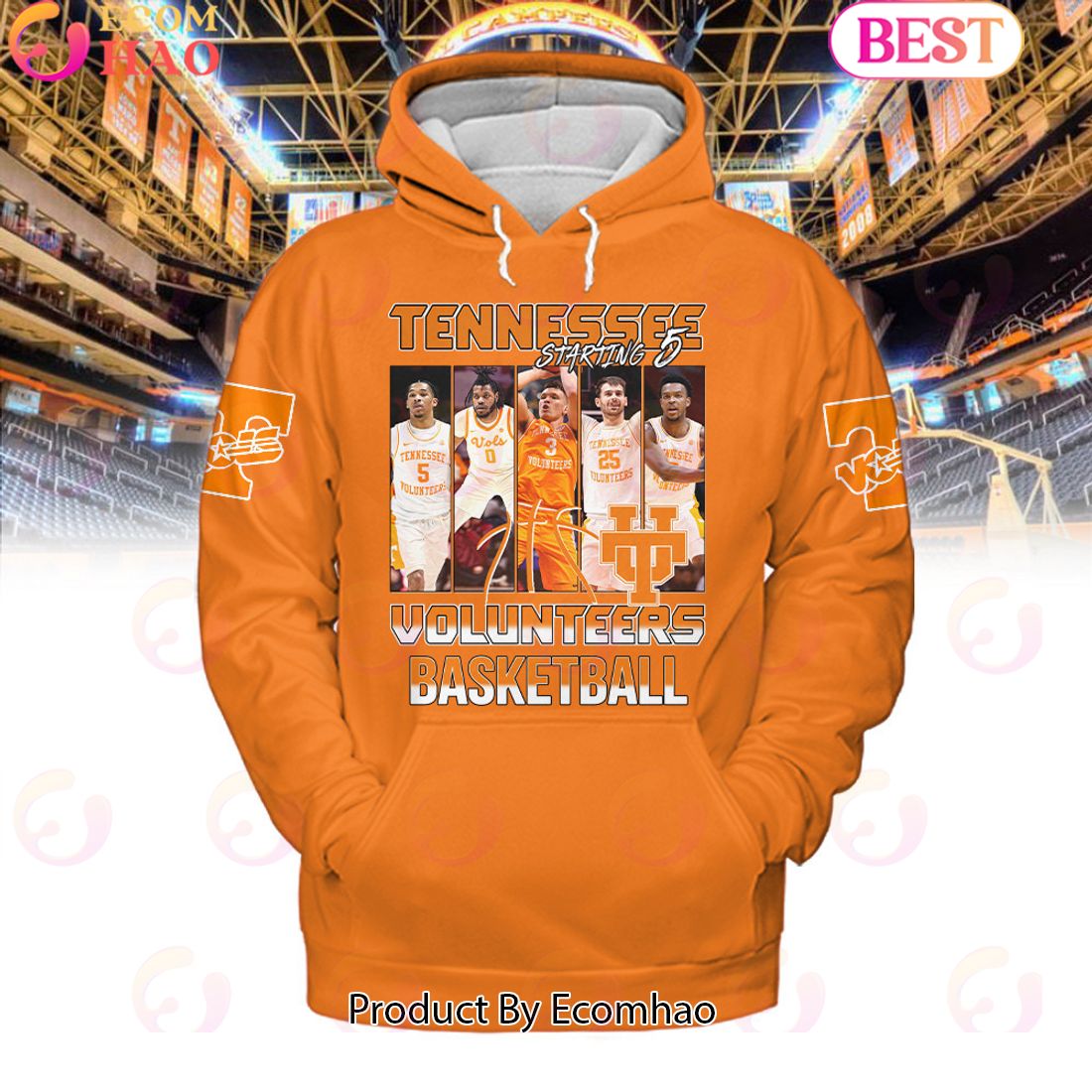 Tennessee Volunteers Basketball Starting 5 Orange Hoodie