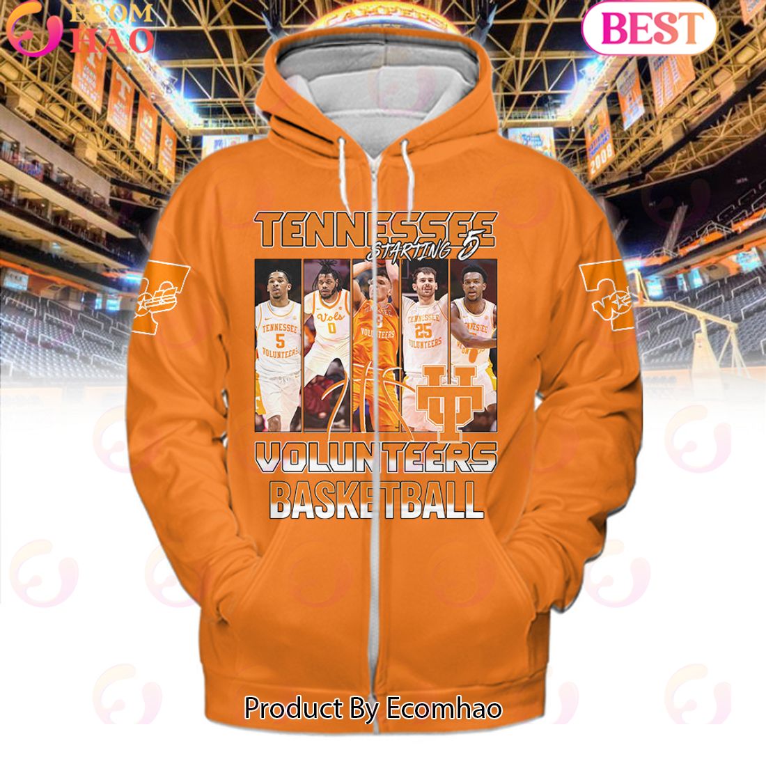 Tennessee Volunteers Basketball Starting 5 Orange Hoodie