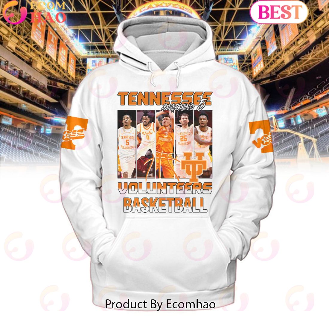 Tennessee Volunteers Basketball Starting 5 White Hoodie