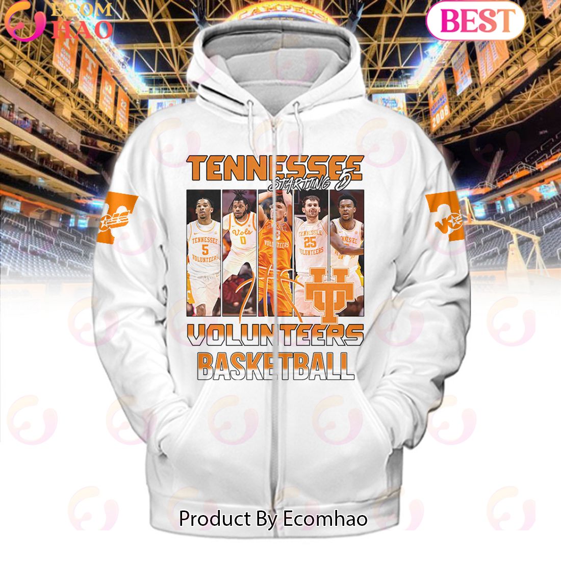 Tennessee Volunteers Basketball Starting 5 White Hoodie