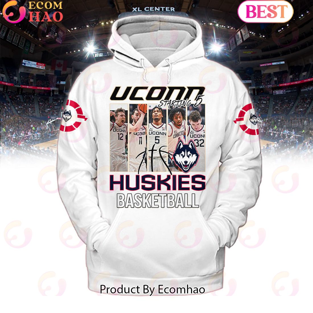 Uconn Huskies Basketball Starting 5 White Hoodie