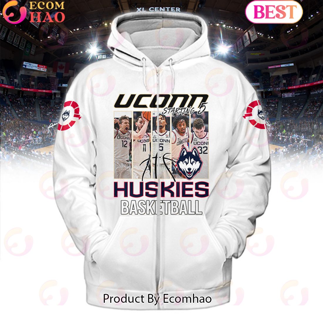 Uconn Huskies Basketball Starting 5 White Hoodie