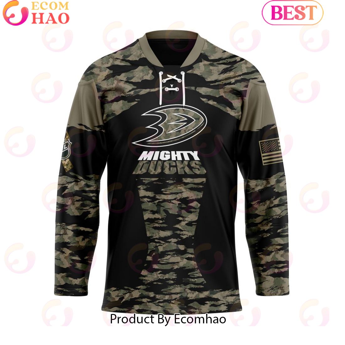 NHL Anaheim Ducks Personalized Camo Hockey Jersey Honoring Veterans